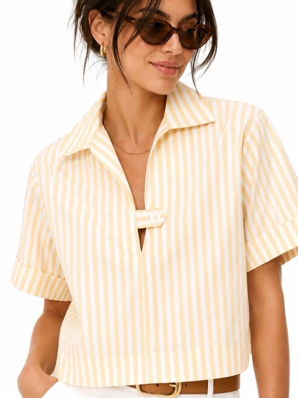 NWT Banana Republic Factory Striped Cotton Poplin Boxy Cropped Top, Size M